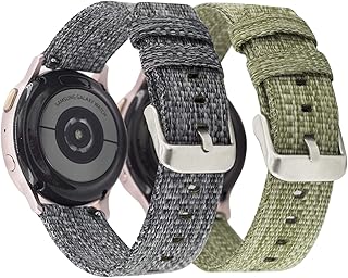 Mtozon 20mm Bands Compatible with Samsung Watch 5/ Galaxy Watch 4/ Watch 3 41mm/Galaxy Active 2 40mm 44mm/ Active 40mm Watch/Galaxy Watch 42mm, Canvas Replacement Wristbands, Charcoal + Green