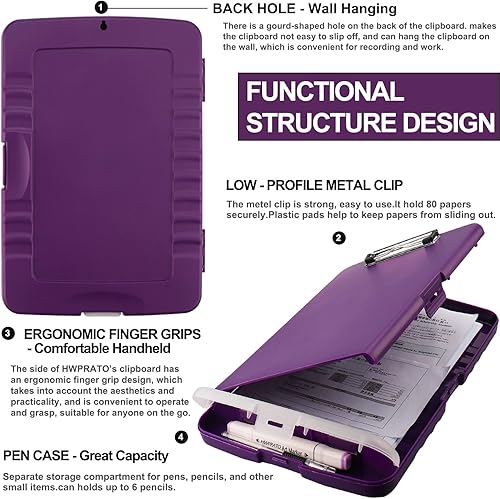 Miniatura 2 de Tableros de clip de 8.5 x 11 pulgadas con portapapeles de almacenamiento, carpeta de portapapeles de almacenamiento, plegable, estuche de plástico