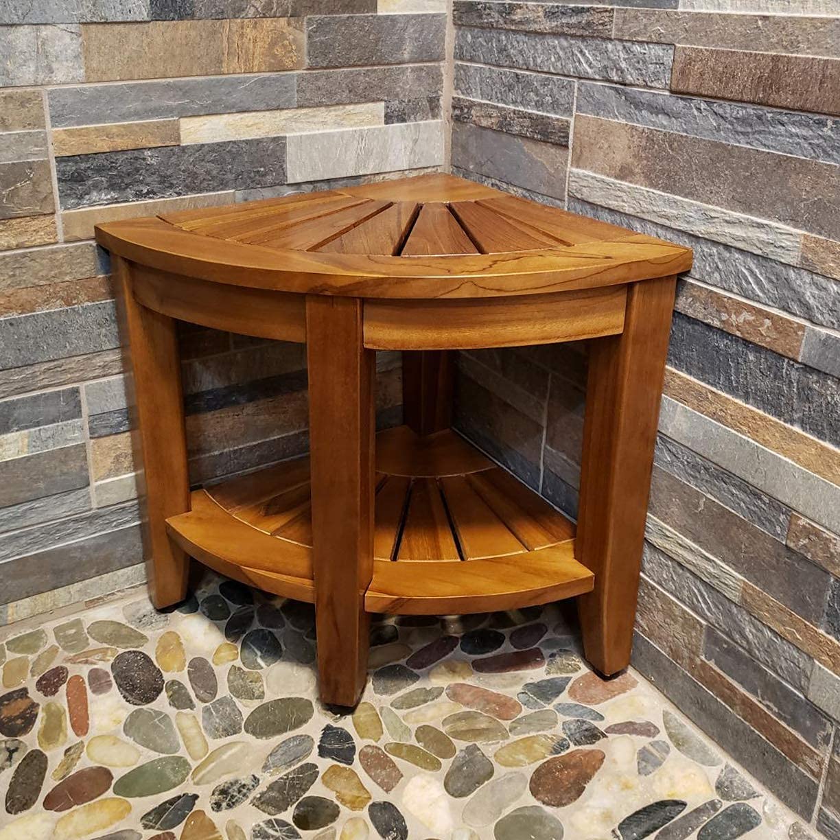 Teak Shower Bench, Teak Shower Stool, 18" Teak Wood Bath Spa Shower