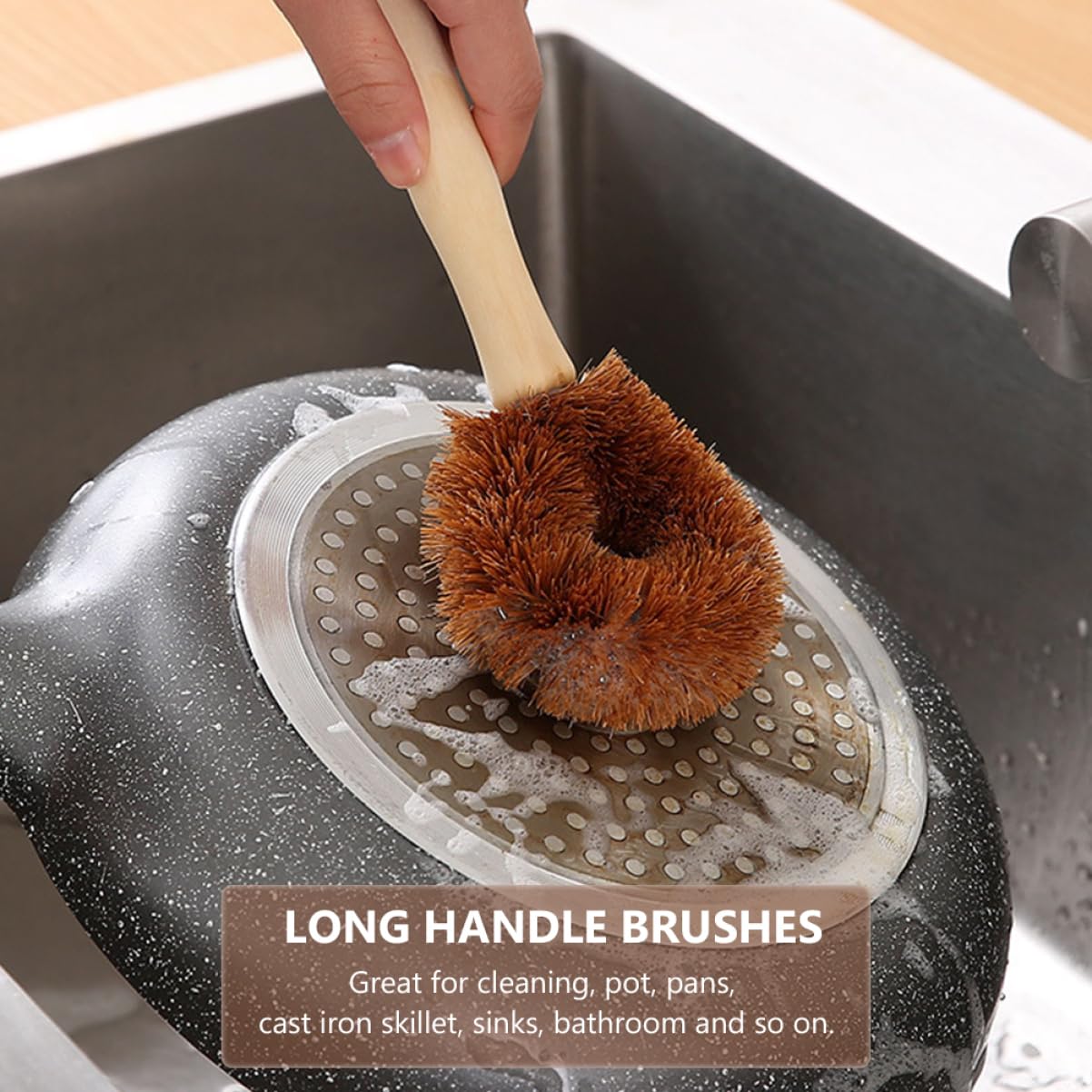 SHERCHPRY Set of 4 Dish Cleaning Brushes Long Handle Brush for Kitchen Sink Palm Dishwasher Pan Scrubber Sink Dish Scrubber