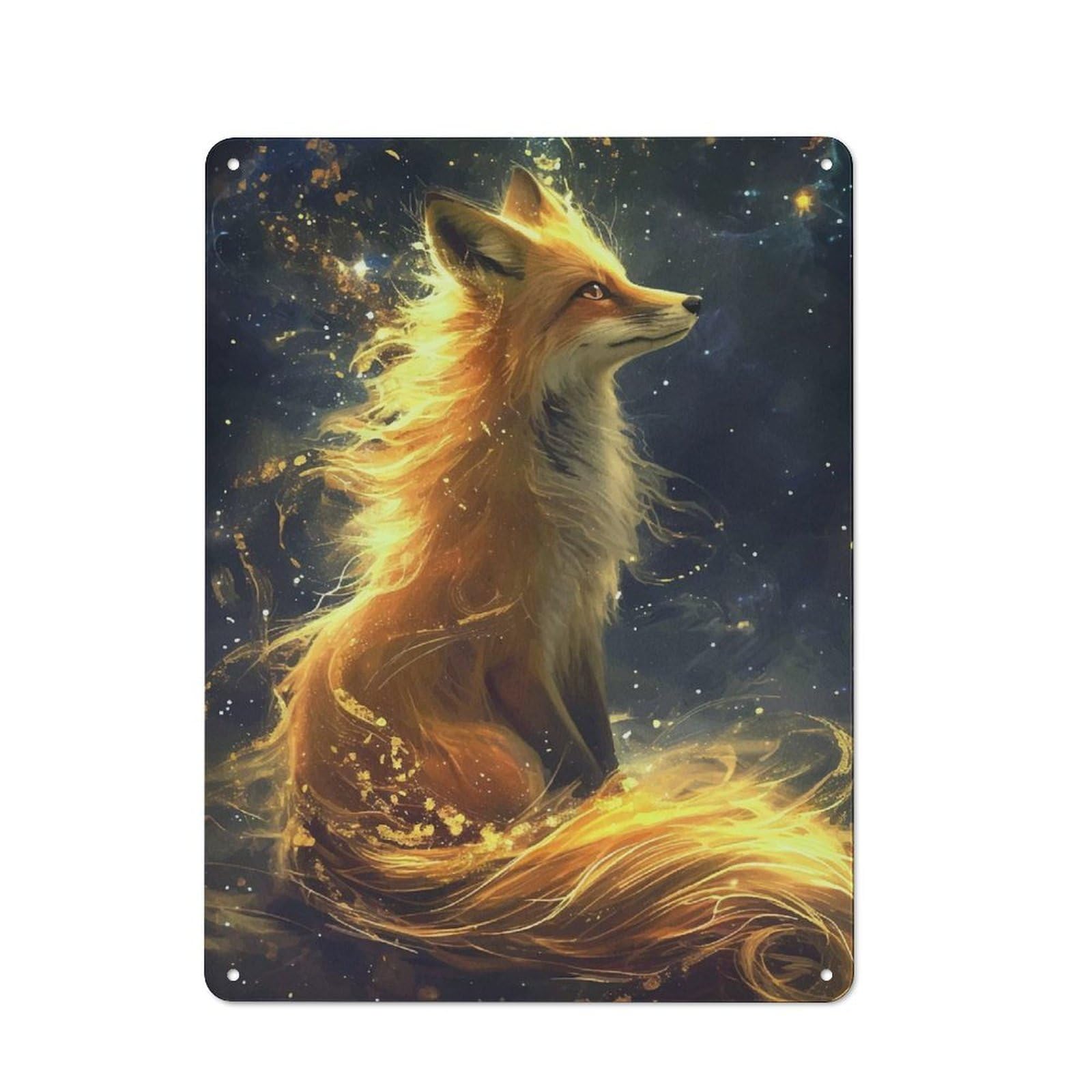 Junmoney Style-17 For Guest Room Or Hallway, Kitsune Fox Colorfull Vintage Metal Sign 40X30cm, New-Space Wall Decor For Home Decor Collectors