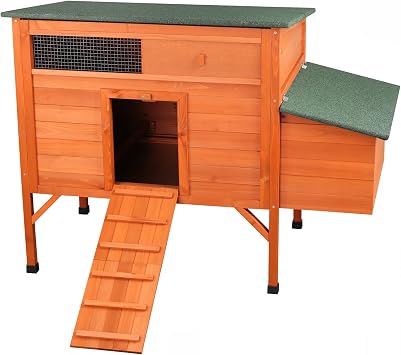 Outdoor Chicken Coop Weatherproof Chicken House with Asphalt Roof, Wooden Chicken Cage with Dual-Side Vents, Elevated Design & 2-in-1 Ramp/Door Pet Hutch