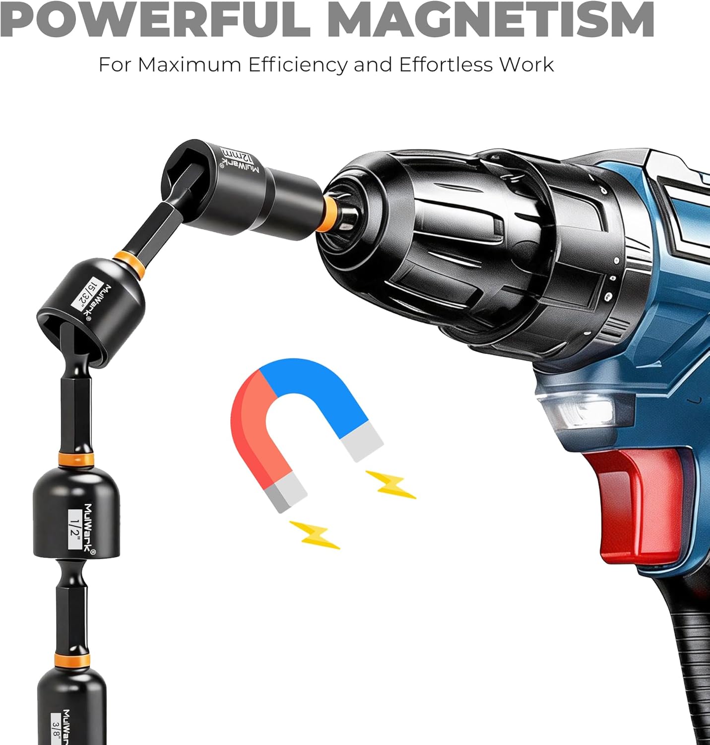 Mulwark 86PC Magnetic Nut Driver Set & Impact Driver Bit Set, 1/4" Metric & SAE Sockets, Nut Driver Set Power Bits, Adapters, Extensions, Universal Socket, Wing Nut Driver & Bit Holder, for Automotive