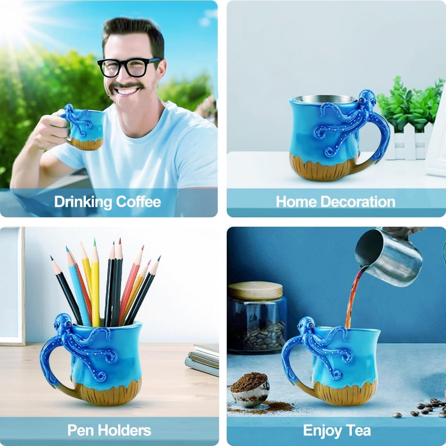 Octopus Coffee Mug Cool Ceramic Handmade Ocean Creature Octopus Cup - Image 9