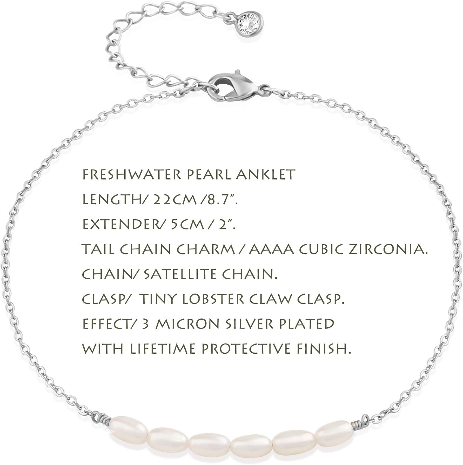 Freshwater Pearl Anklet,Sterling Silver 14K Silver Filled Boho Pearl Dainty Handmade Beaded Cute Tiny Charm Beach Ankle Bracelet Foot Chain Anklet for Women - Image 2