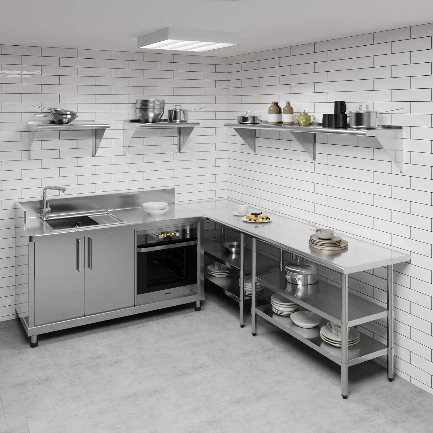 AmGood 14 in. x 72 in. Stainless Steel Wall Shelf | NSF | Metal Shelving | Garage, Laundry, Storage, Utility Room | Restaurant, Commercial Kitchen