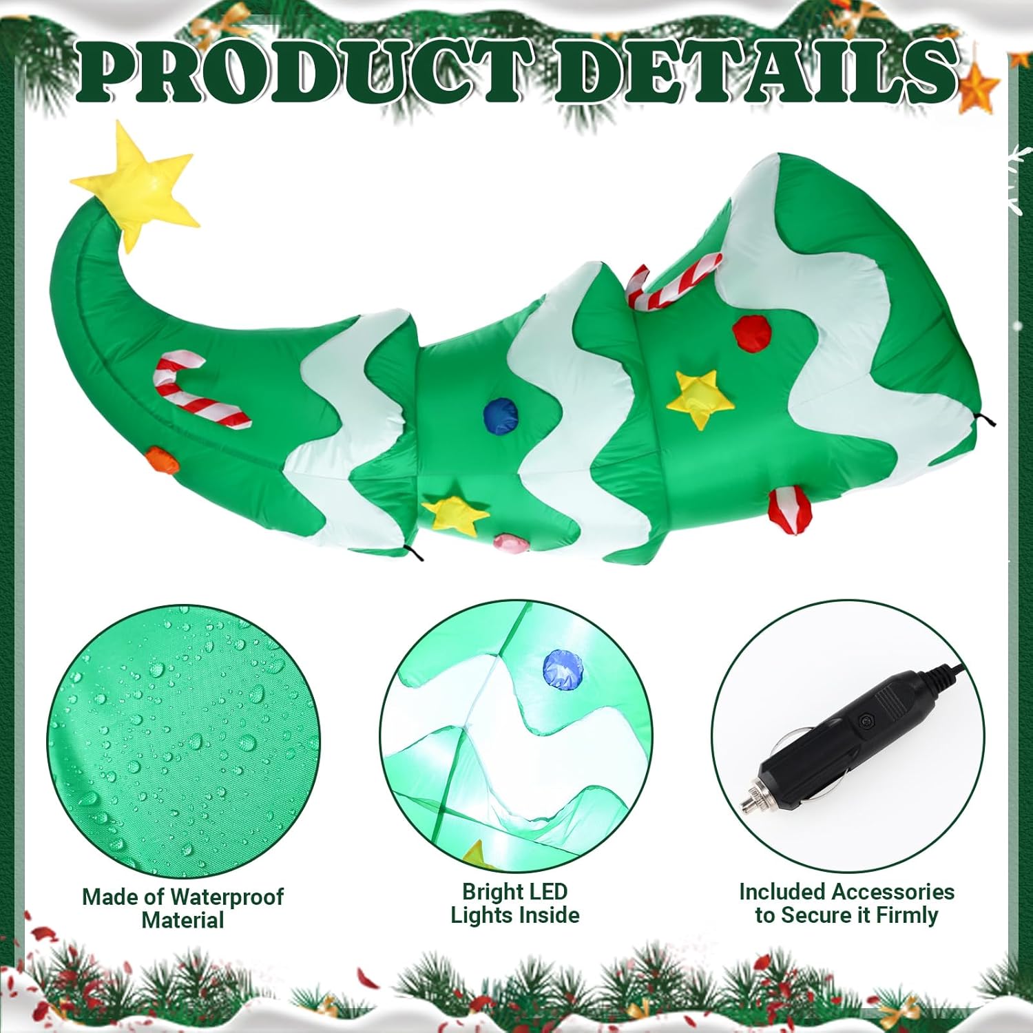 Soulchen 5 FT Christmas Inflatable Car Decorations with LED Lights Blow up Lying Down Christmas Tree for Outdoor Car Roof Decor Xmas Vehicle Accessories Yard Lawn Garden