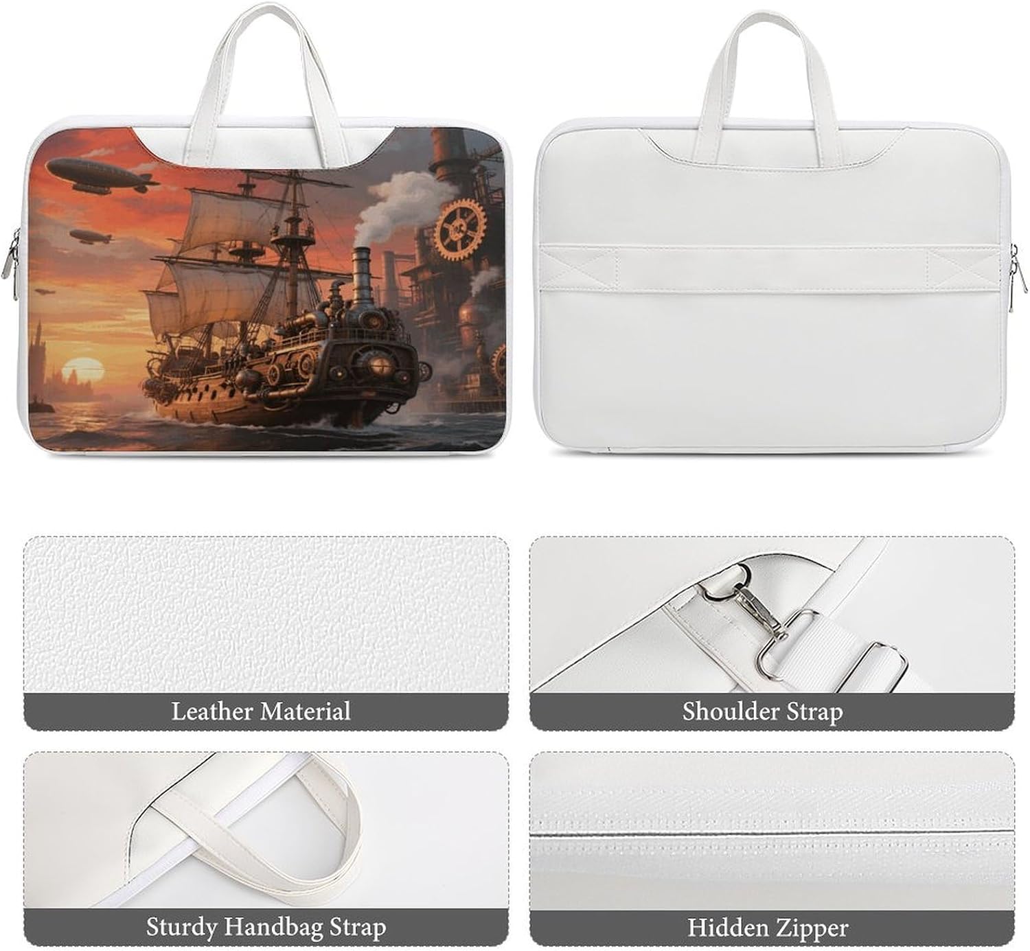 Sunset And Sailboat 42x30.5cm White-style Laptop Bag Leather Tablet Computer Briefcase Large Capacity Work Business Tote Bags for Office