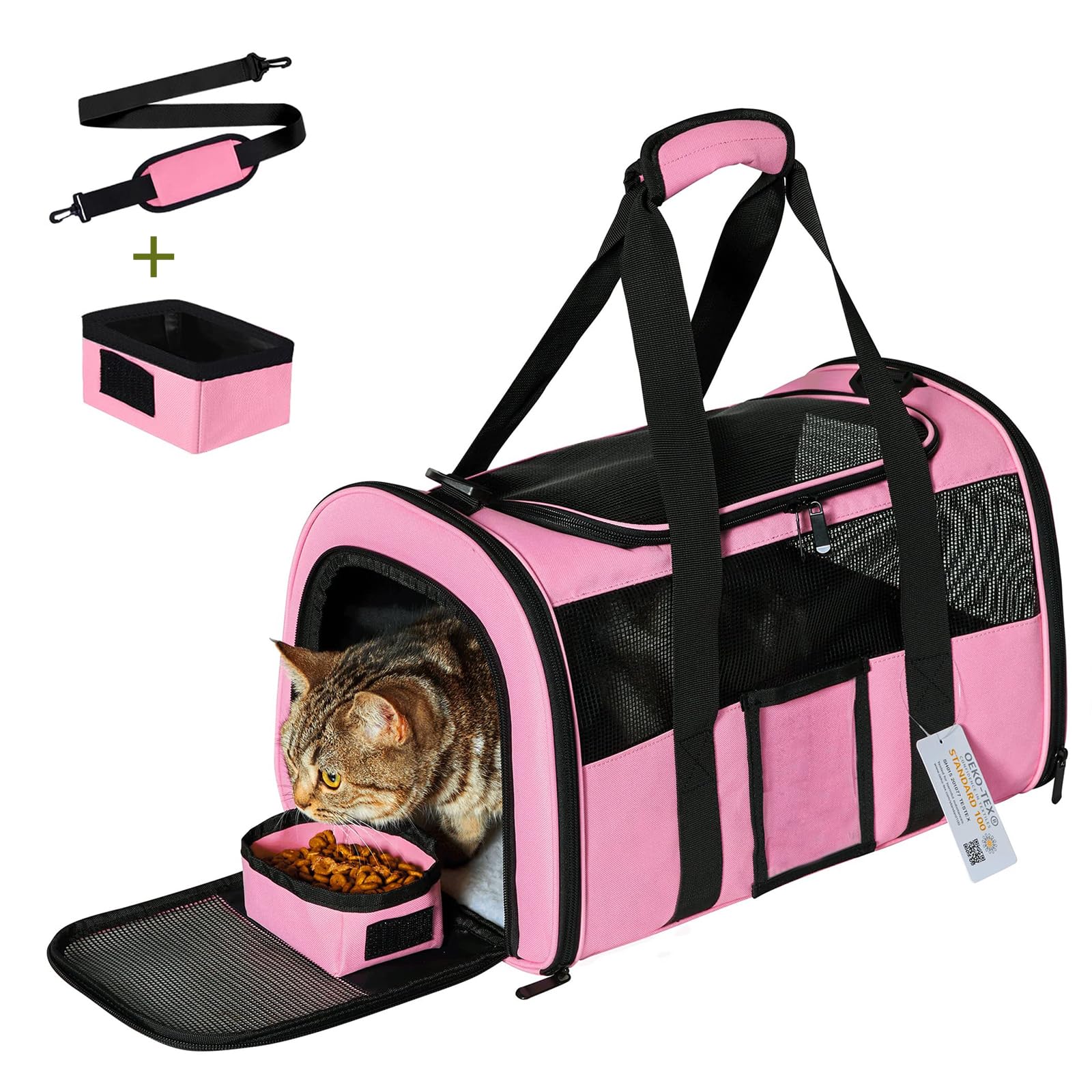 Transportador suave para gatos con certificado Oeko-TEX para gatos, perros pequeños, transportador plegable de viaje para perros pequeños, aprobado por aerolíneas TSA para gatos grandes, 15