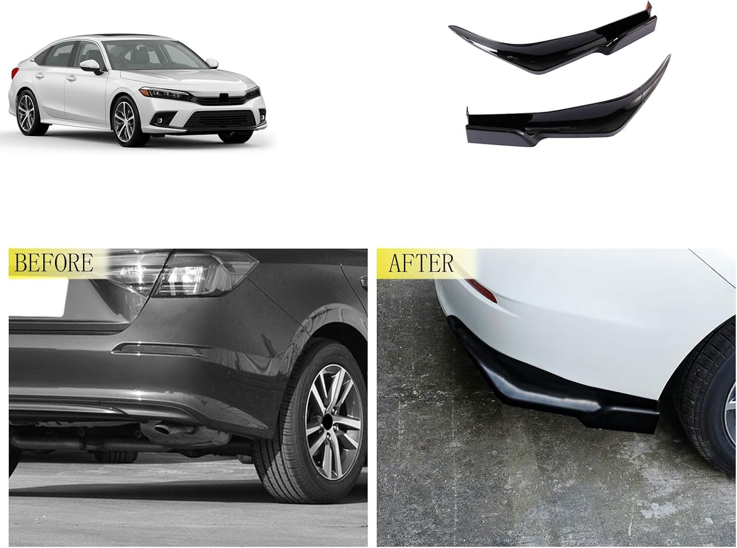 Anti-Collision Rear Bumper Lip Corner Compatible with Honda Civic 11TH GEN 2026 2025 2024 2023 2022 Edge Guard Strip Protector Trims Car Accessories ABS 2PCS(Glossy Black Style,Rear)