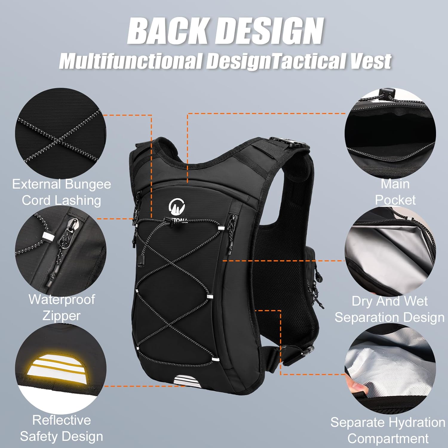 Running Vest with 2L Leakproof Water Bladder, Chest Pack for Hunting with Insulated Compartment for Men & Women Running, Cycling, Camping, Hiking, Skiing - Image 7
