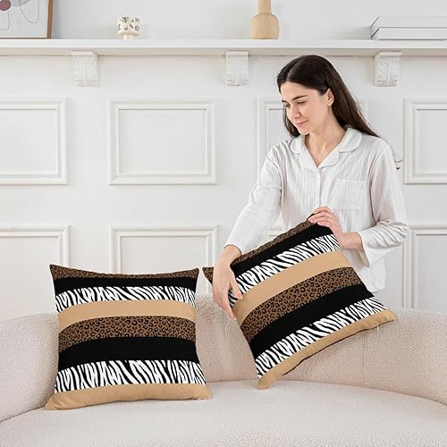 Miniatura 9 de Leopard Print Throw Pillow Covers 24x24 Inch Set of 2 Gray Black White Stripes Modern Simple Cushion Covers for Kids Teens Adults Wild Animal Skin