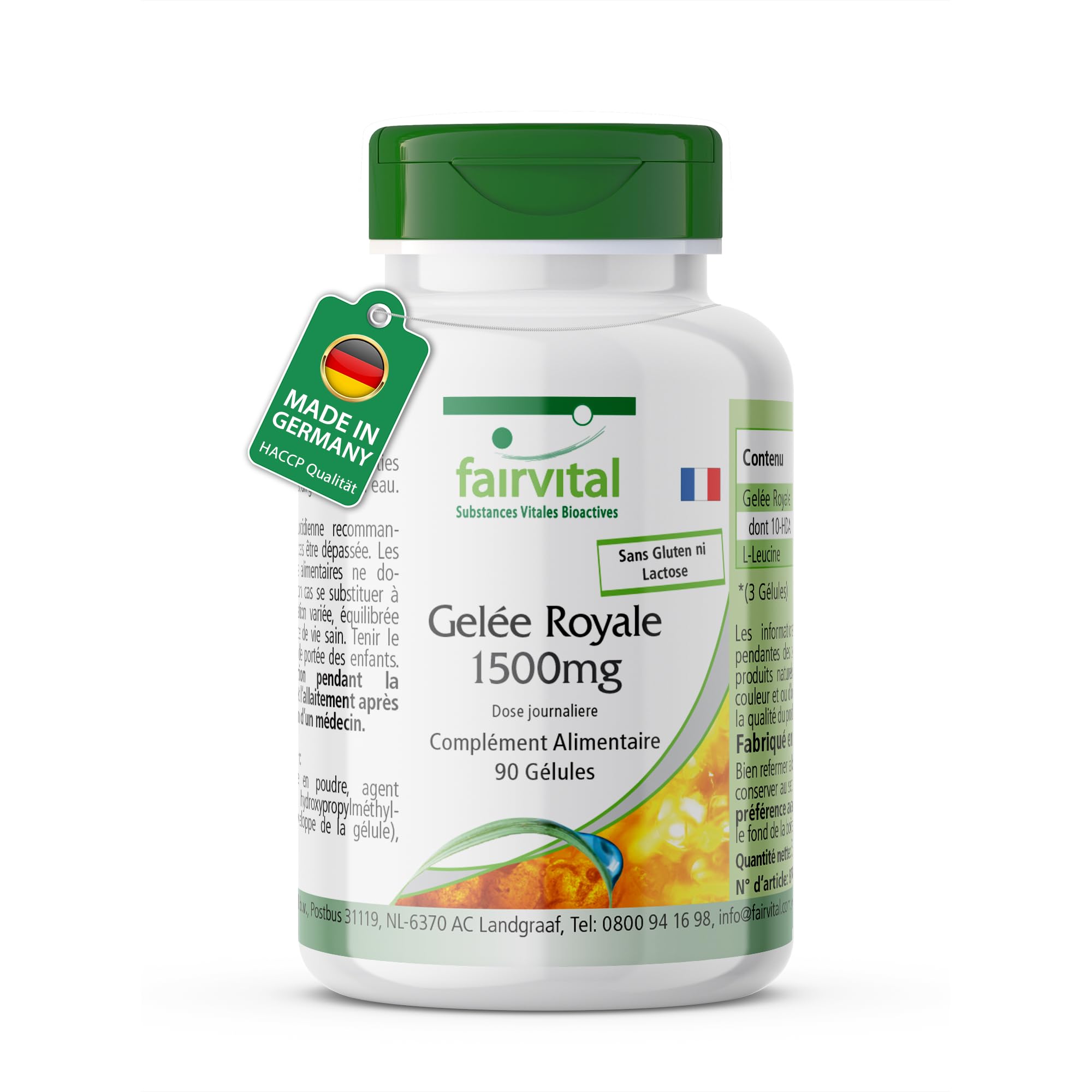 fairvital Gelée royale 1500mg, 90 gélules, faciles à avaler, HAUTEMENT DOSÉES, standardisées à 4% de 10-HDA