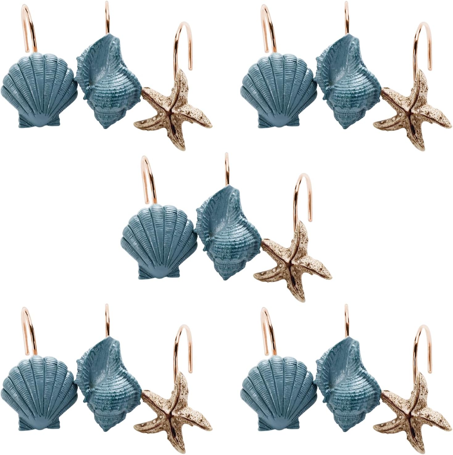 Decorative Ocean Shower Curtain Hooks, Rust Proof Metal