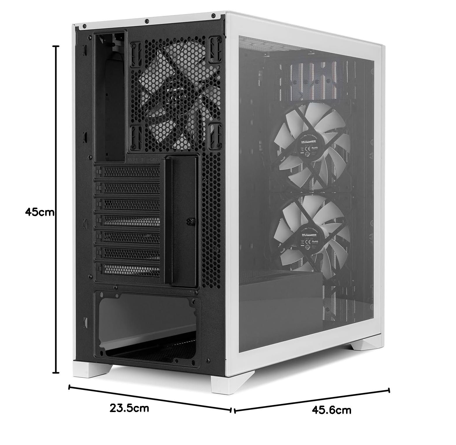 NOX Xtreme Products Hummer Element - Semitower ATX | M-ATX | ITX, Face Avant et Grille supérieure, côtés en Verre trempé, 3X 140mm Fans, Espace pour 10 Ventilateurs, USB-C et 3.0, Blanc