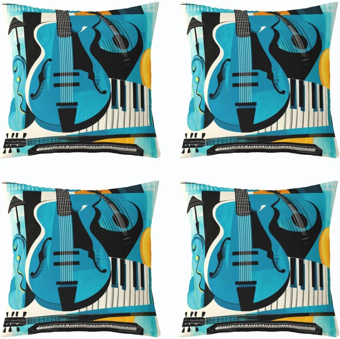 Erosebridal Retro Music Throw Pillow Covers 18x18 Set of 4 for Adults - Modern Musical Instrument Pillow Cover Abstract Geometric Square Cushion Cover Mid Century Jazz Pillowcases for Couch Sofa