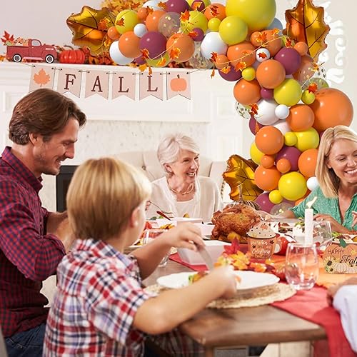 Miniatura 4 de Janinus Kit de arco de globos de otoño, guirnalda de globos de Acción de Gracias con guirnalda de hojas de arce artificiales, 125 globos naranjas