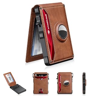 Airtag Wallet for Men, Mens Smart Wallet for Air Tag RFID Blocking, Minimalist Bifold Pop Up Aluminum Credit Card Case Holder 12+ Cards with ID Window, Gift for Men, No Airtag Included, Brown - Amazon product rated Grade A