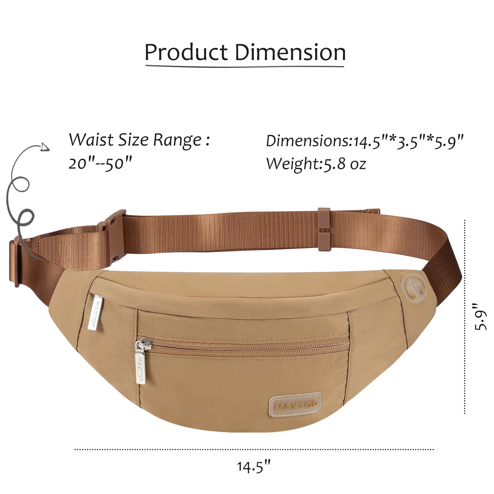 MAXTOP Marsupio grande per donna e uomo, marsupio con attacco per cuffie e 4 tasche con zip, cintura regolabile per ciclismo, corsa, jogging, viaggio, outdoor, allenamento
