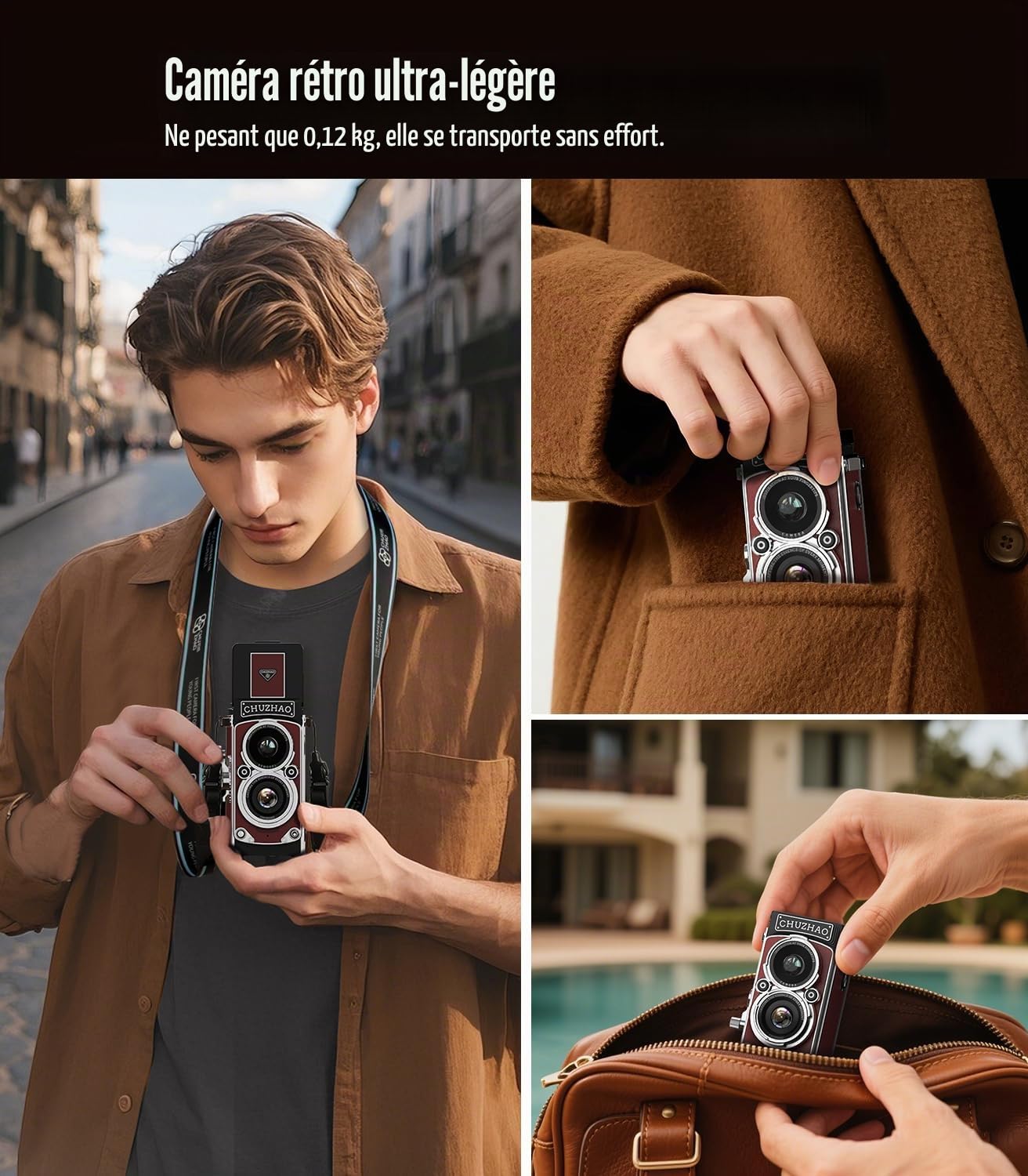 Mini Appareil Photo rétro Vintage 12 MP 1080P FHD Appareil Photo numérique TLR Mise au Point Automatique avec Carte mémoire 16 Go Appareil Photo Compact Portable pour Enfants, Adolescents, étudiants