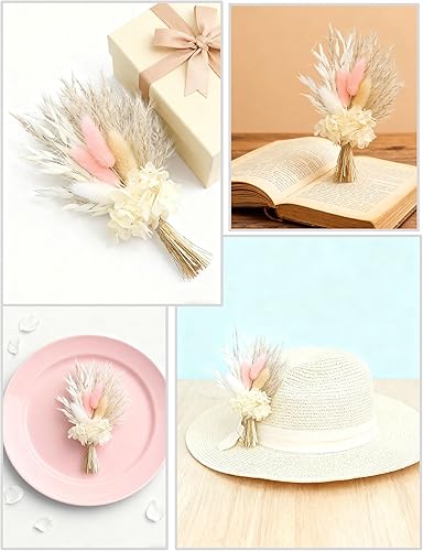 Miniatura 5 de Mini ramo de flores secas (paquete de 6), ramo de flores secas para centros de mesa de boda bohemia, hierba de pampas seca. (Blush)