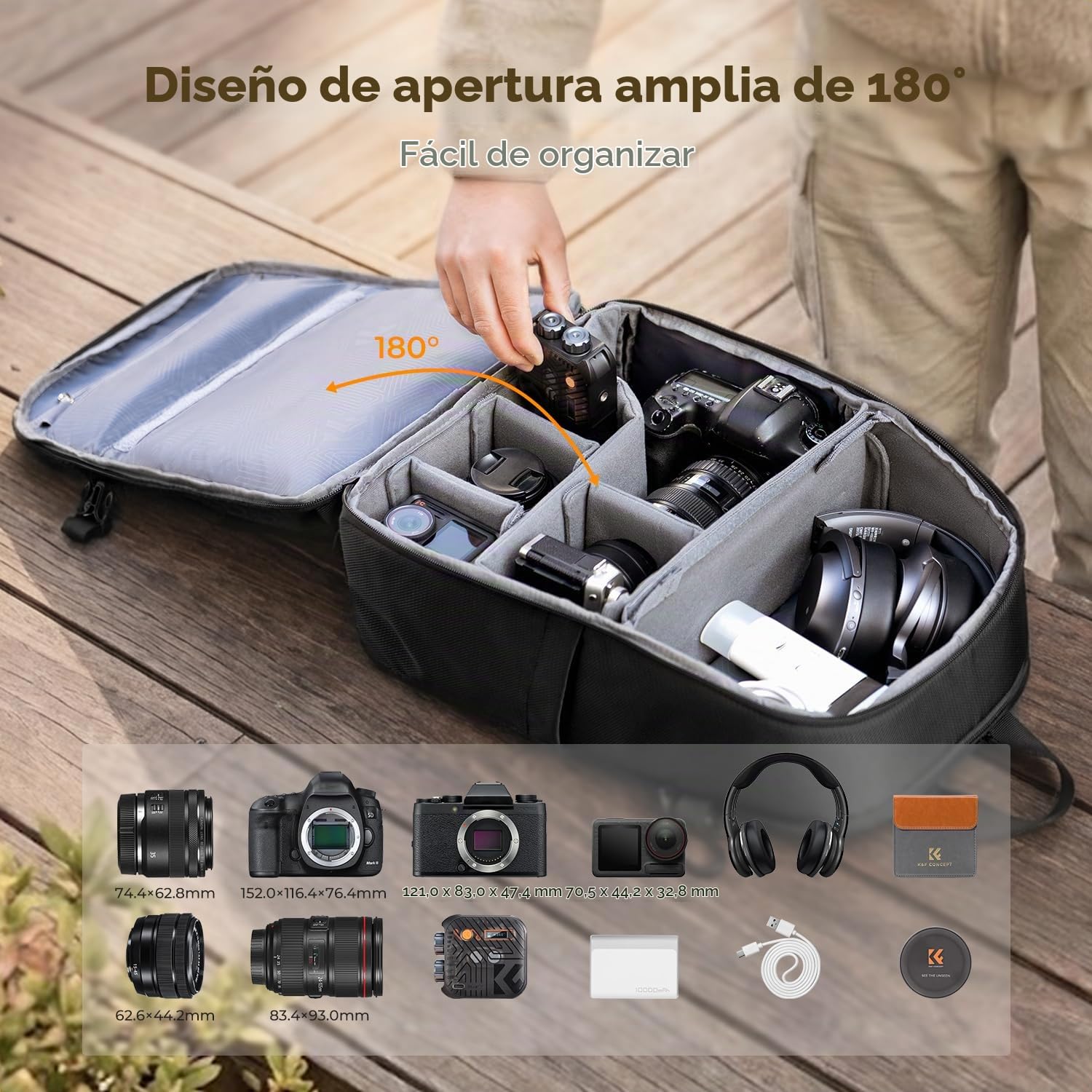 K&F CONCEPT Mochila Ligera para Cámara, Gran capacidad 25 L | Funda para Cámara con Protector de Lluvia y Divisor Extraíble, con Compartimento para Portátiles de 15,8 Pulgadas, B23