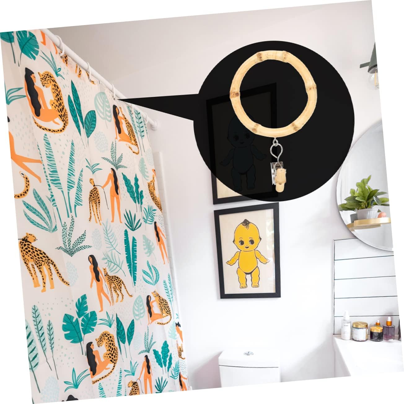 2pcs Bamboo Curtain Rings with Clips Non-Slip Shower and Window Curtain Hooks for Easy Installation and Simple Design