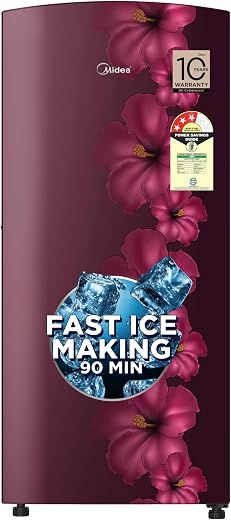 Midea 187 L 3 Star Direct Cool Refrigerator (MRD187I3XPCW, Wine, Flower, 2025 Model)