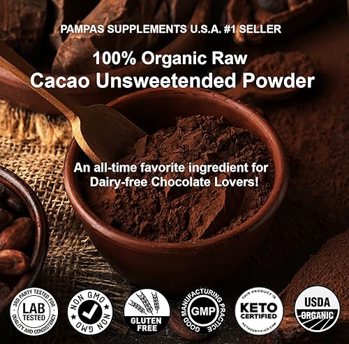 Miniatura 4 de Pampas Supplements Organics Cacao en polvo, bolsa de 17.81 onzas, 100 porciones, orgánico, sin OMG, comercio justo, sin gluten (17.81 onzas)