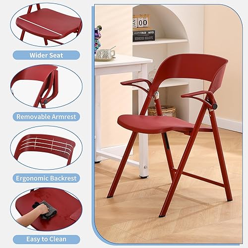 Miniatura 3 de KAIHAOWIN Paquete de 2 sillas plegables de plástico con reposabrazos, sillas plegables resistentes con marco de acero, sillas de invitados apilables