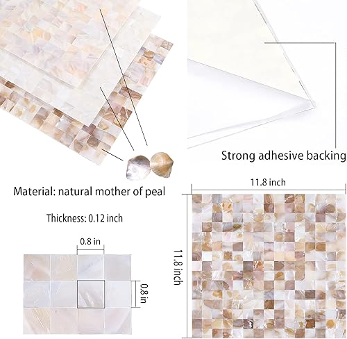 Miniatura 5 de Yew & Tulip Azulejos de Madreperla Despegar y Pegar para Salpicadero de Cocina, 12"x12" Azulejos de Mosaico Adhesivos Sin Costuras para Pared