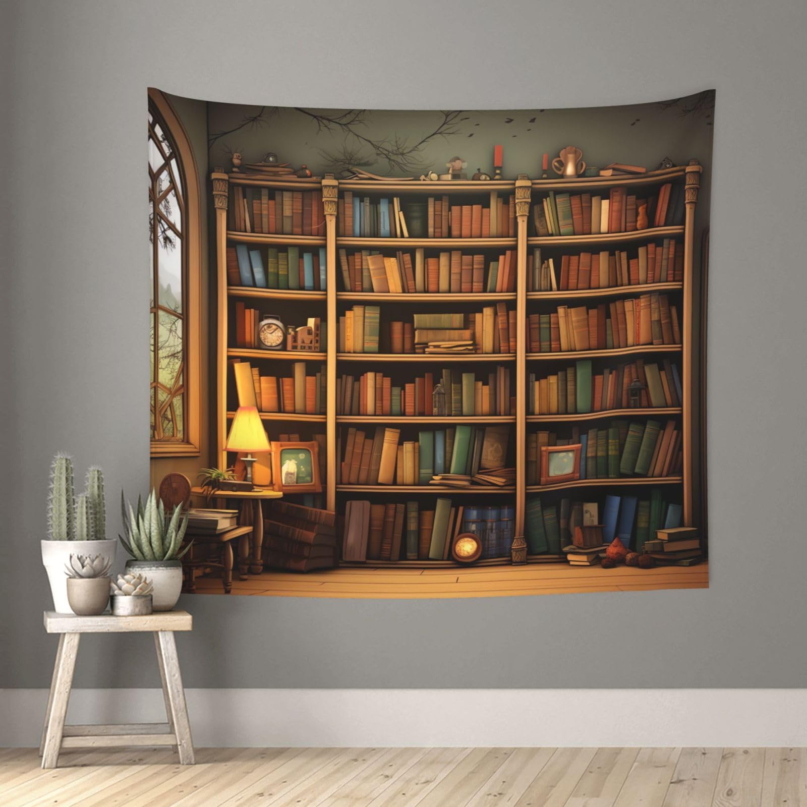 FodPand Retro Bookshelf Tapestry for Bedroom Aesthetic, Wall Hanging Tapestries Art Decor Backdrop Wall Tapestry for Dorm Living Room Funny Poster Party Banner Background 51" X 60"