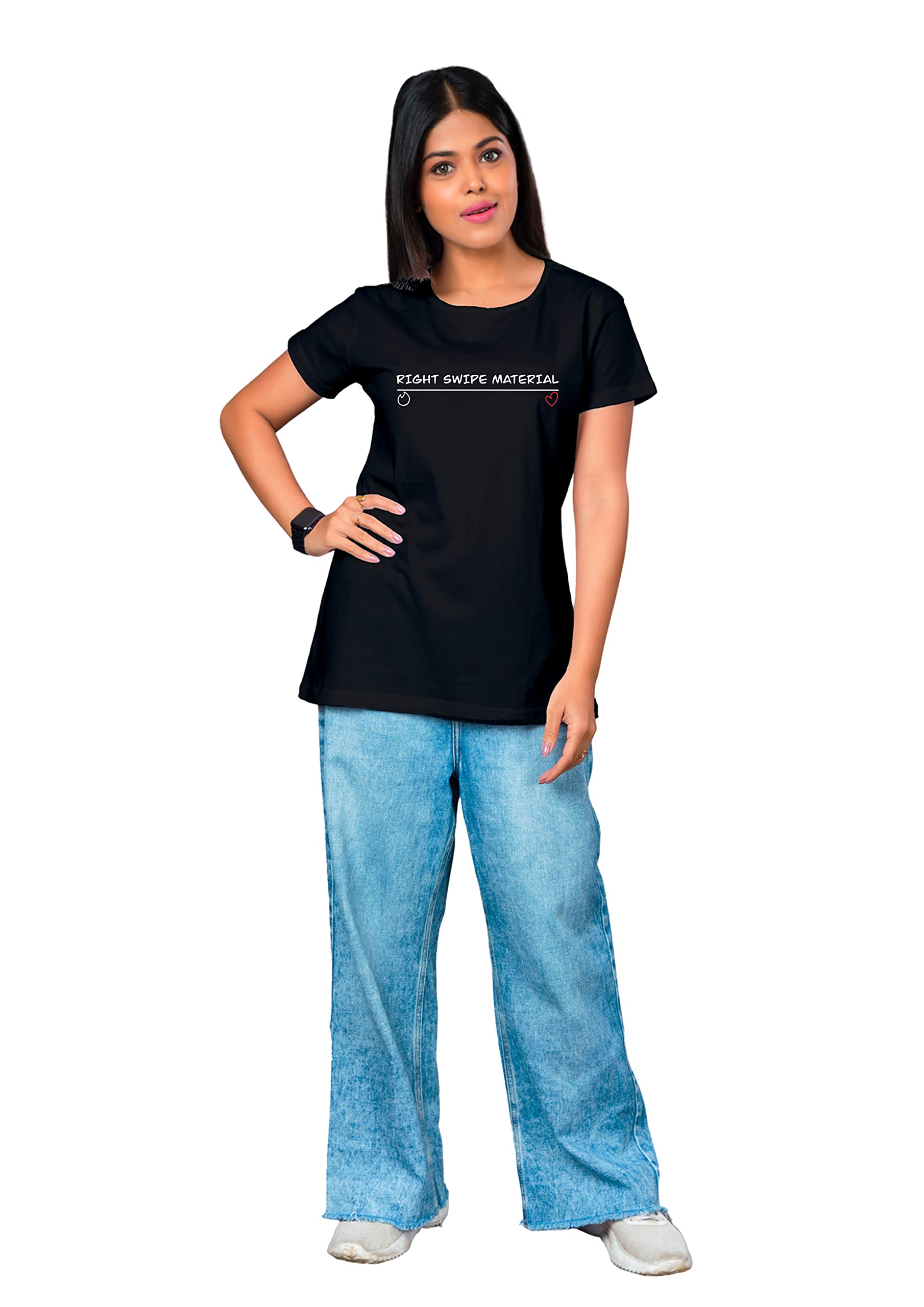 KATCH KLOTHINGCotton Bio wash Right Swipe Printed Round Neck Half Sleeve T-Shirt for Women