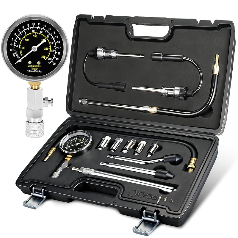 BETOOLL Kit de Medição de Compressão do Motor com Testador de Vela de Ignição 300 PSI, HW0130-2, 13 peças