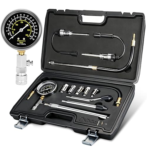 BETOOLL 13pcs Compression Tester with Spark Plug Tester - 300PSI Engine Cylinder Compression Gauge Automotive Tool