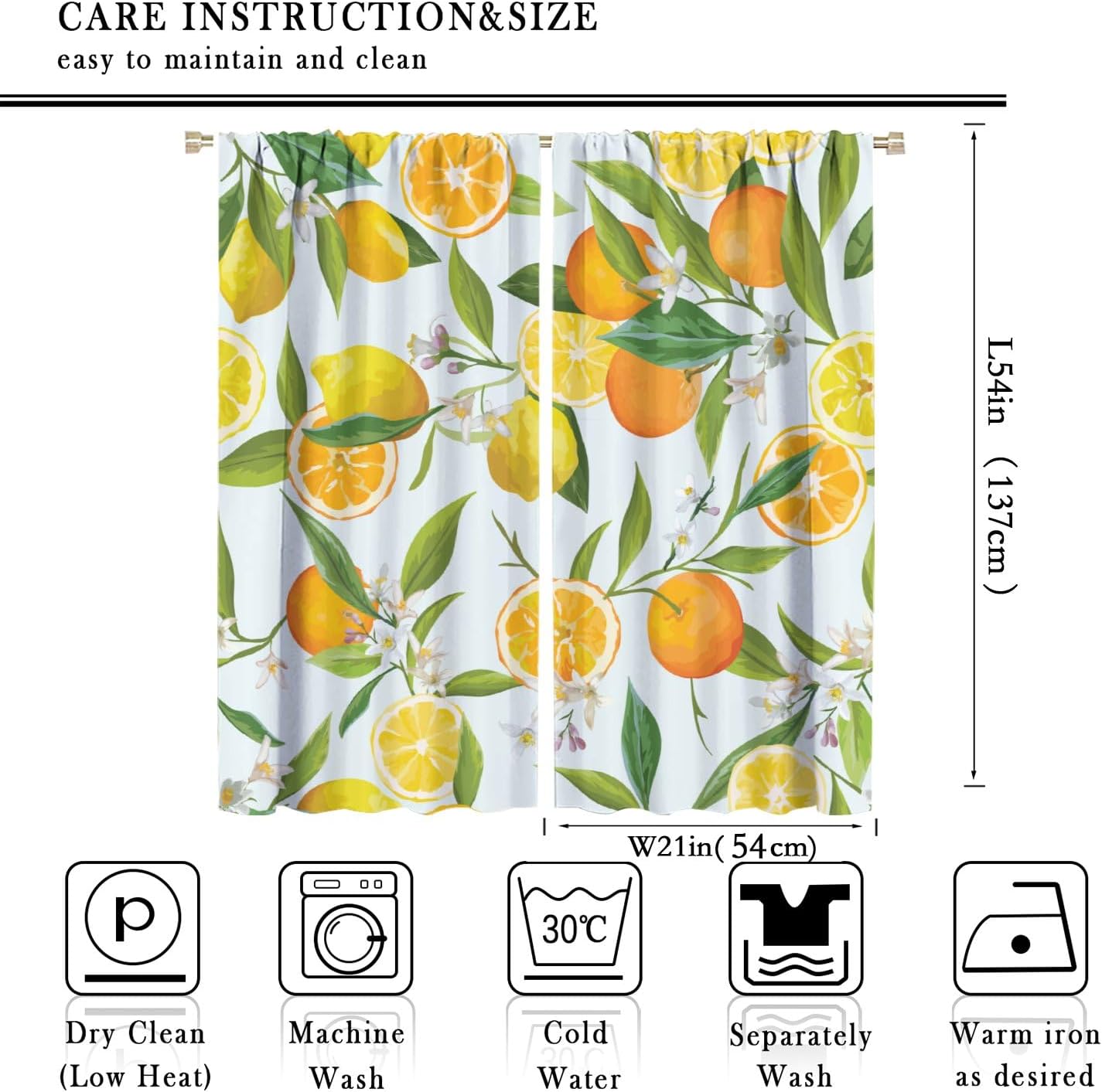Orange Blackout Curtain Watercolor Summer Fruit Window Treatment Curtains Rod Pocket Drapes for Cafe Living Room Bedroom Kitchen Office Dining Room 42x54 in
