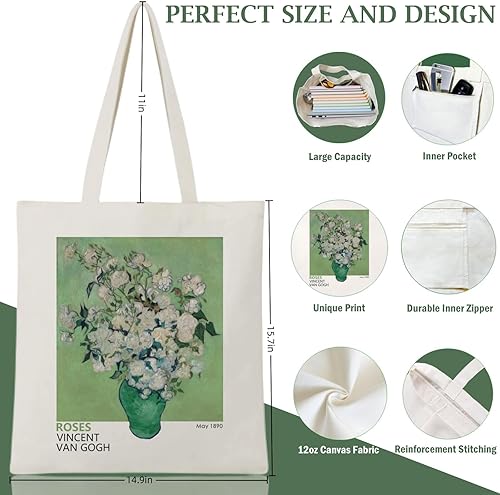 Miniatura 7 de Andeiltech Canvas Tote Bag Aesthetic Cute Vintage Tote Bags Book Shoulder bag Gifts Reusable Grocery Bags for Women