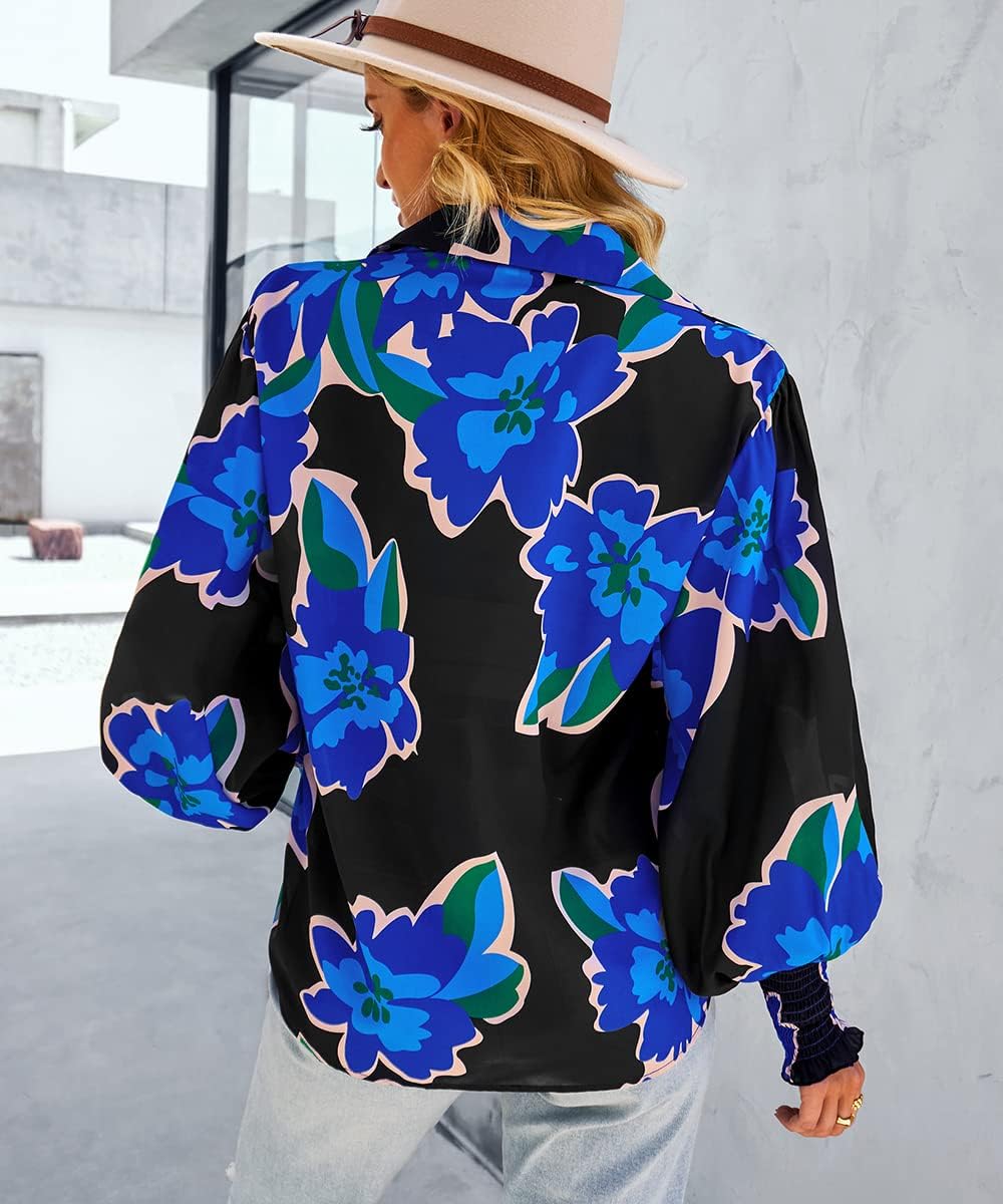 Women's Floral Print Blouse Long Sleeve Button Down Shirts Casual Dressy Blouse Shirts Tops - Image 2