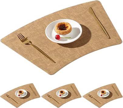 Wedge Placemats for Round Tables, Faux Leather Washable Double-Sides Available PU Table Place Mats Set of 4/6/8 Color Brown, Size Round_Set of 4