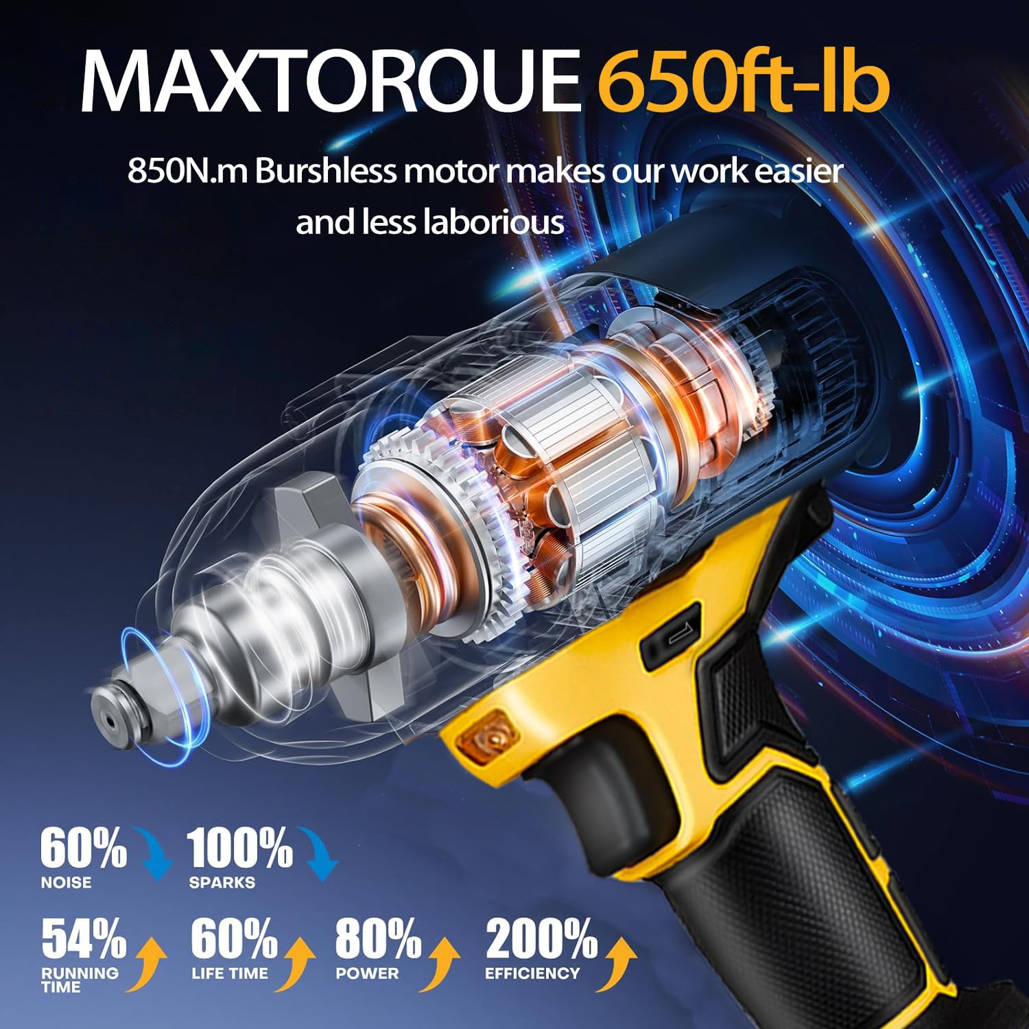 Avvitatore a percussione senza fili da 1,3 cm, 800 nm, avvitatore a percussione senza spazzole, 3000 giri/min, 2 batterie da 4,0, 5 prese, 8 trapani, 6 viti per casa, auto, pneumatici, camion