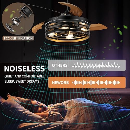 Vista 12 de Ventiladores de techo retráctiles de 42 pulgadas con luces con control remoto, ventiladores de techo industriales enjaulados, ventilador de techo