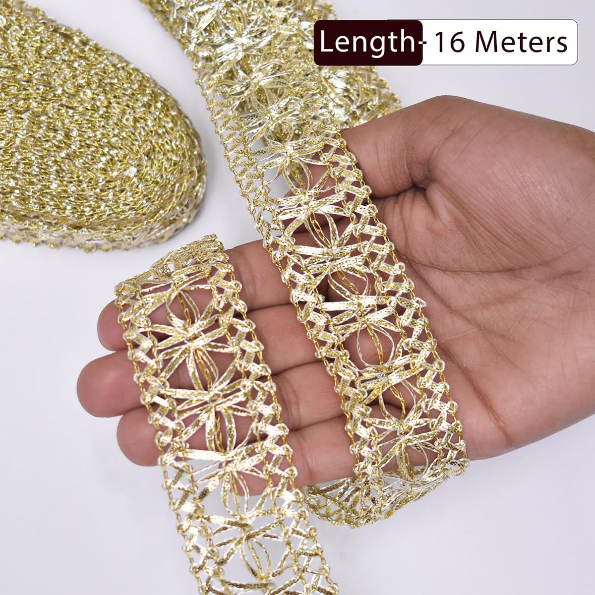 Embroiderymaterial Gota Lace Design Borders for Sarees, Kurti & Dresses -Gold: 2 Rolls (16 Mtr)