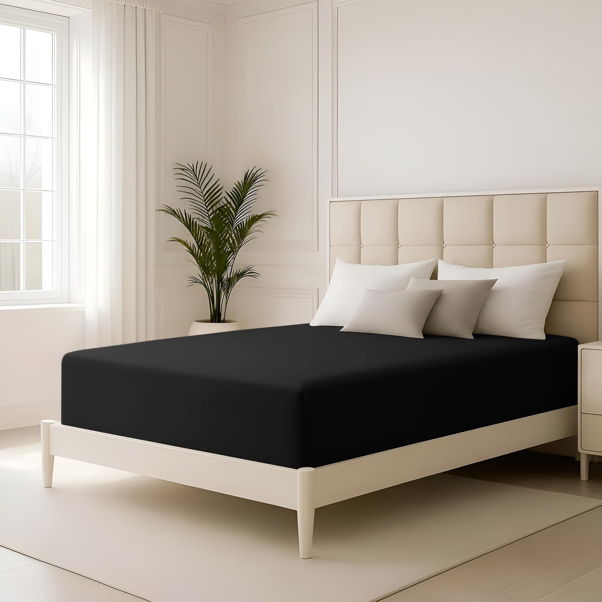 Hafaa Small Double Fitted Sheet 40CM (16”) Black Extra Deep — image 1