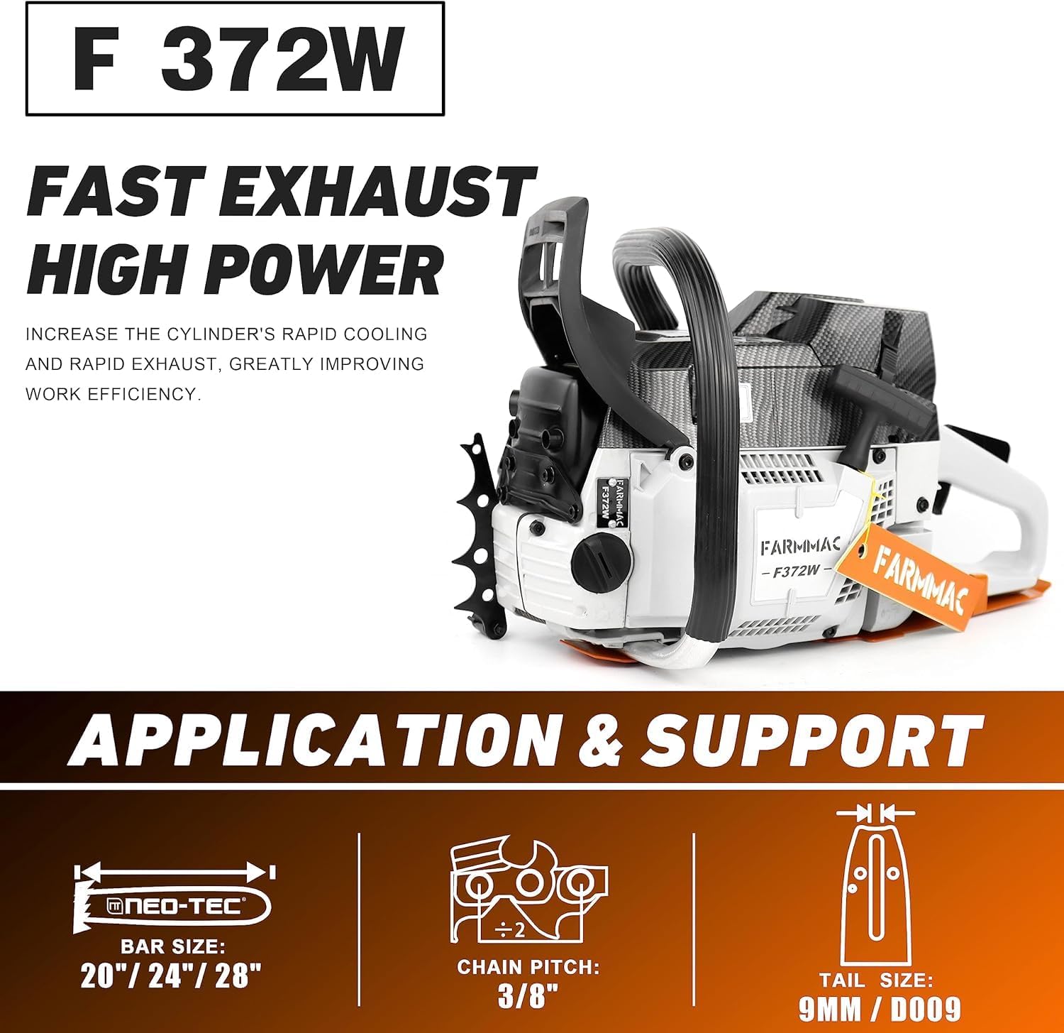 FARMMAC 372W 71cc Gas Chainsaw with 28 Inch Solid Bar Motosierra De Gasoline Powered Chain Saw 2-Cycle 4.1KW 5.5HP for Professional Logging Work All Parts Compatible with Husqvarna 372X