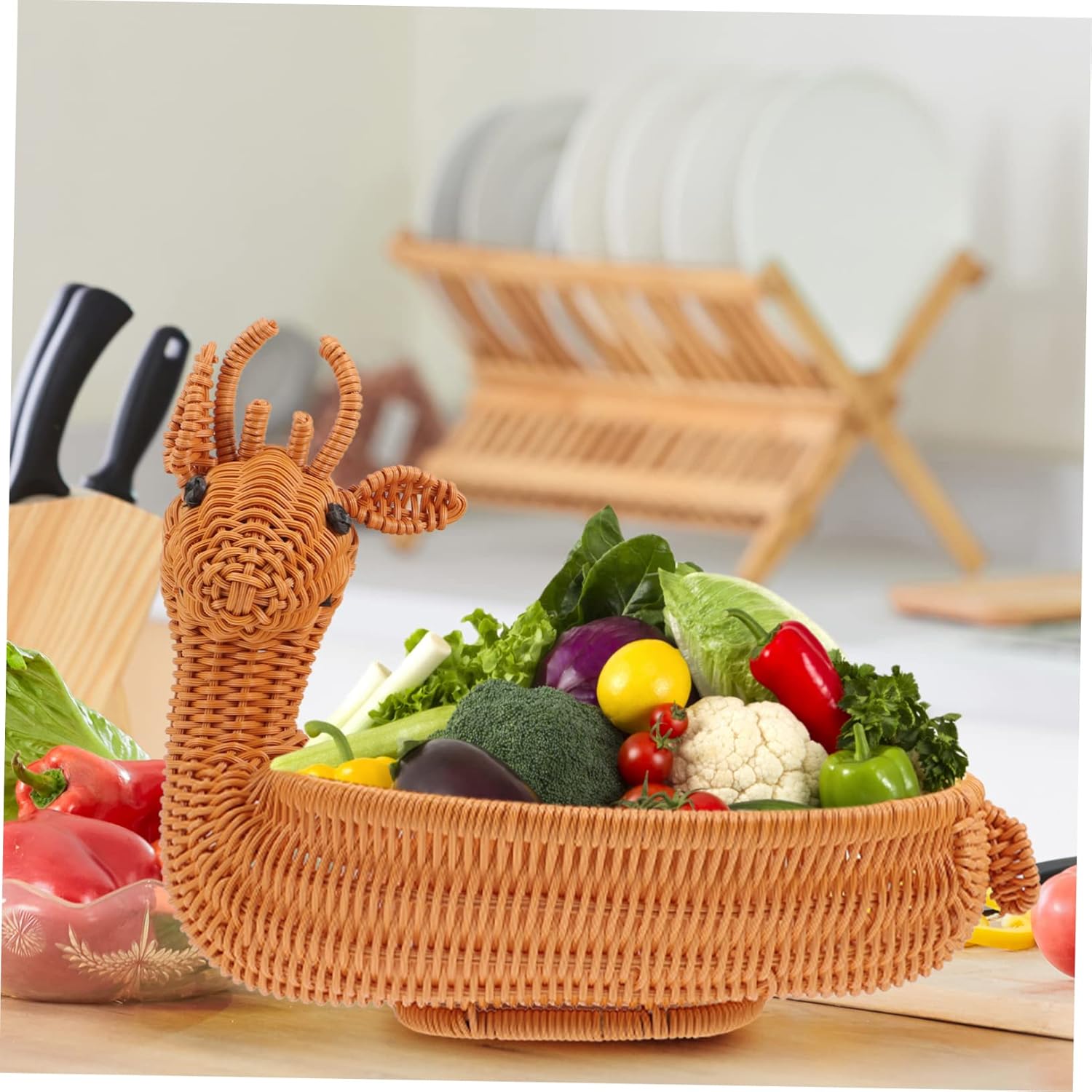 Christmas Elk Storage Basket Woven Snack Container for Home Decor for Dried Fruits and Treats Festive Desktop Adornment for Holiday Gatherings