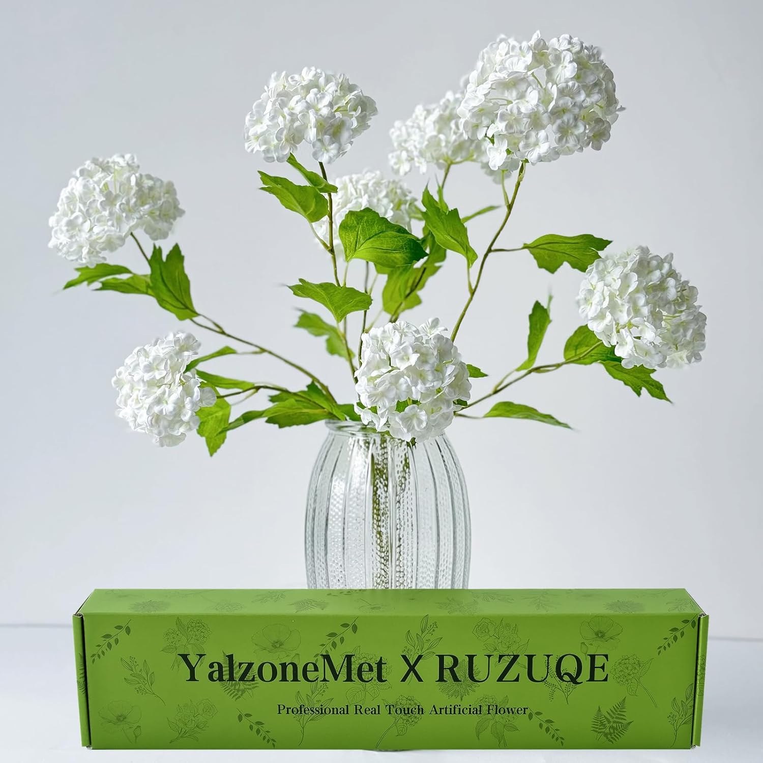 YalzoneMet 4 Pcs 26.8'' Viburnum Artificial Flower Snowball Lifelike Long Stem Real Touch White Small Hydrangea Latex Flower for Home Christmas Decoration Table Centerpieces Floral Arrangements