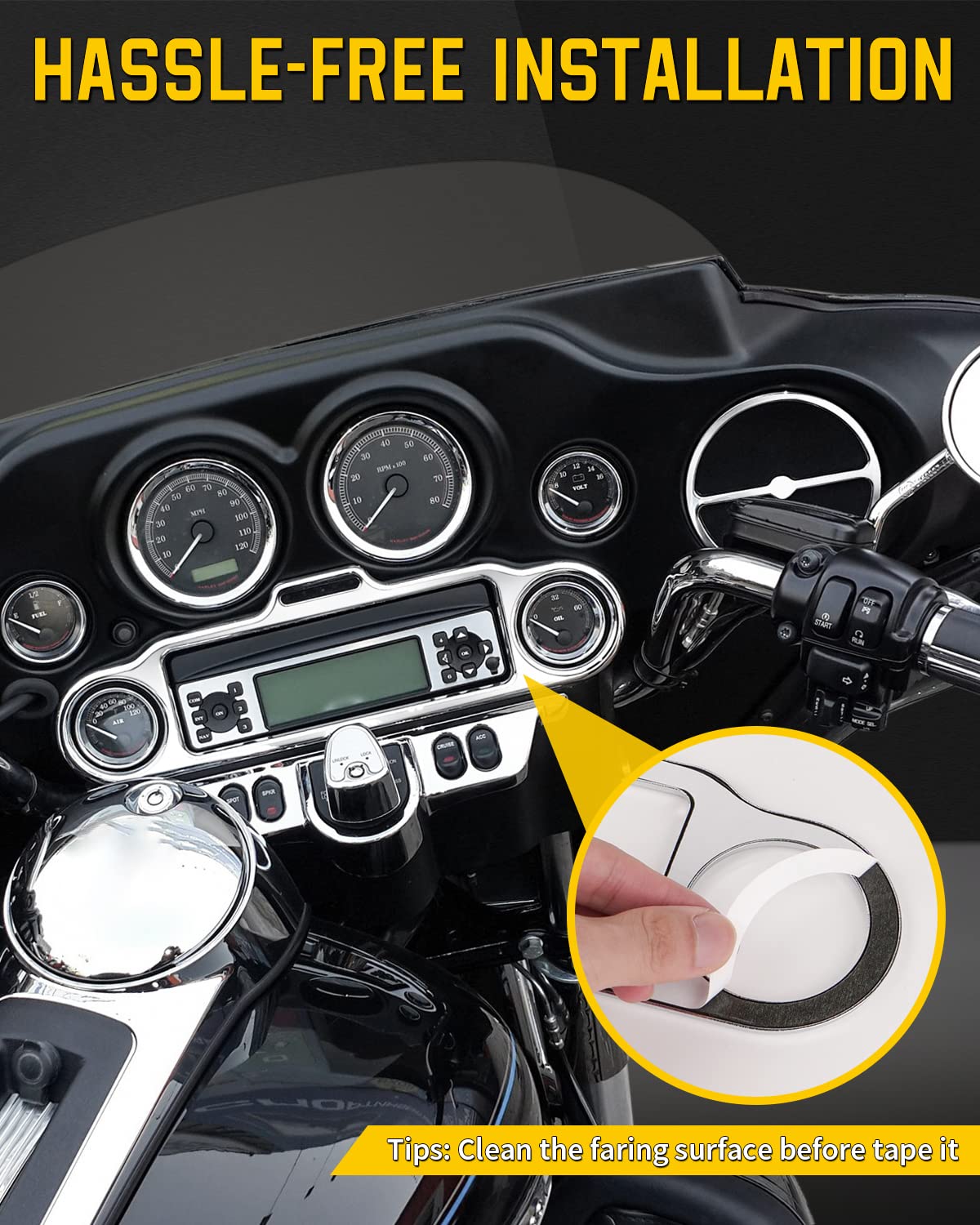 Stereo Accent Speedometer Speaker Trim Ring 9 Pcs Compatible for Harley Davidson 1996-2013 Electra Glide Street Glide Trike Glide