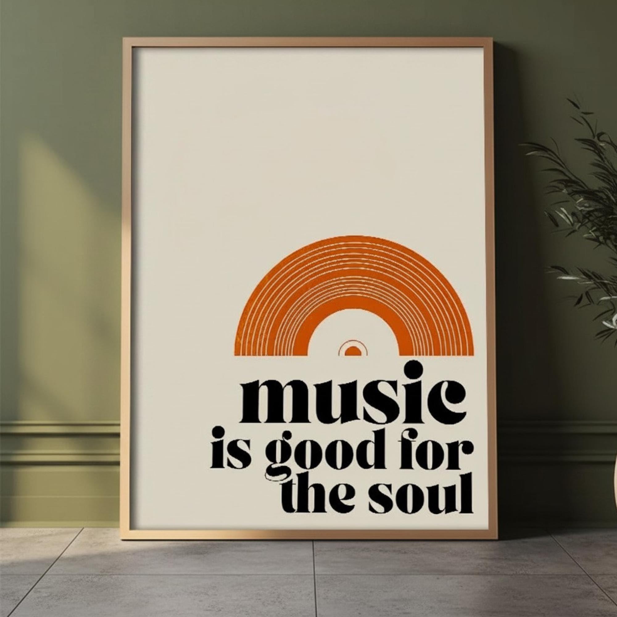 LMYCHENG Poster La musica fa bene all'anima, stampe su tela con citazioni retrò, dipinti artistici a tema musicale per ufficio, soggiorno e arredamento (70x100 cm/cornice interna)