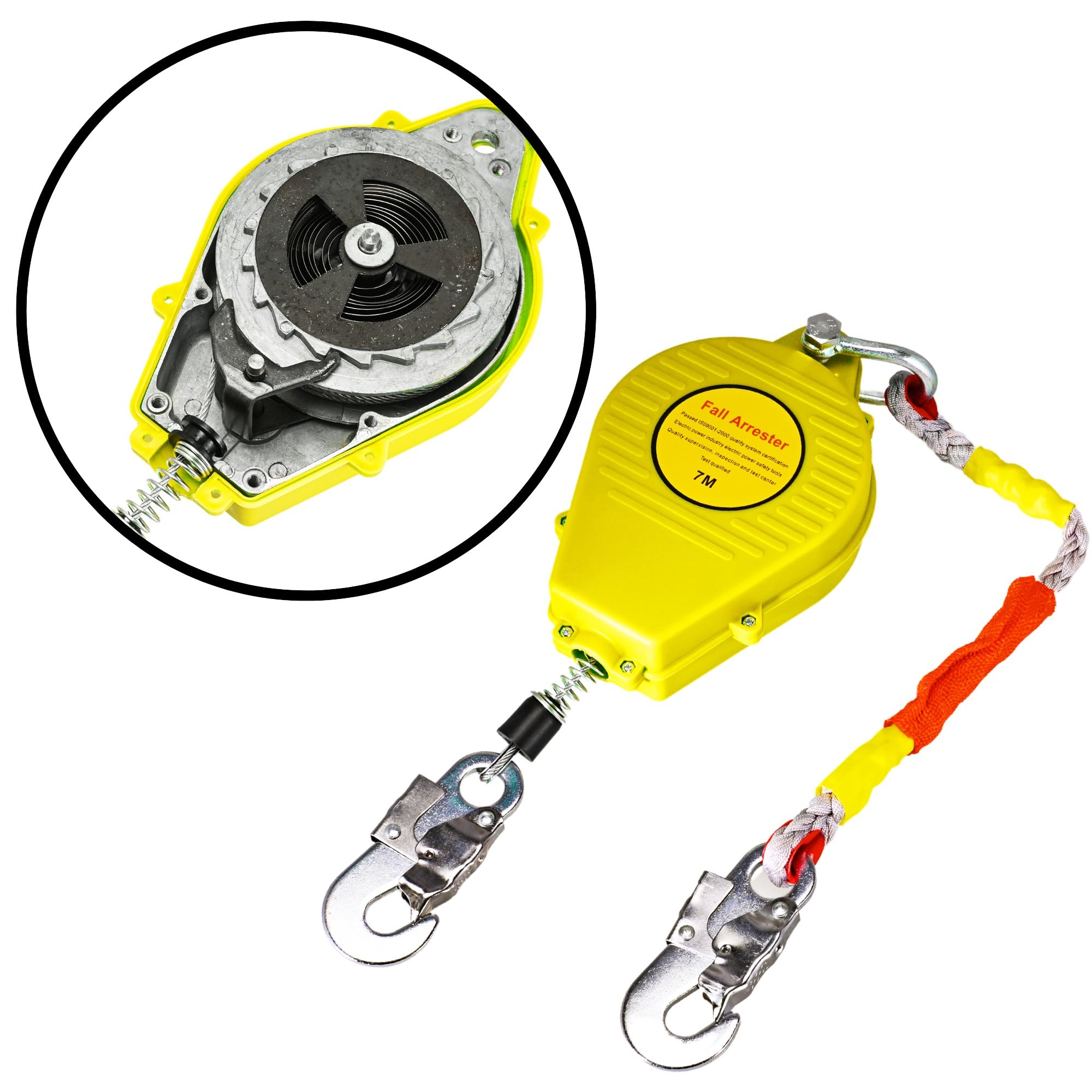 23ft Self Retracting Lifeline, 330LBS Fall Arrest Fall Protection, Heavy Duty Retractable Safety Lanyard Rope Aluminum Alloy Lifeline Self Locking Hooks for Construction Roofing Tower Crane