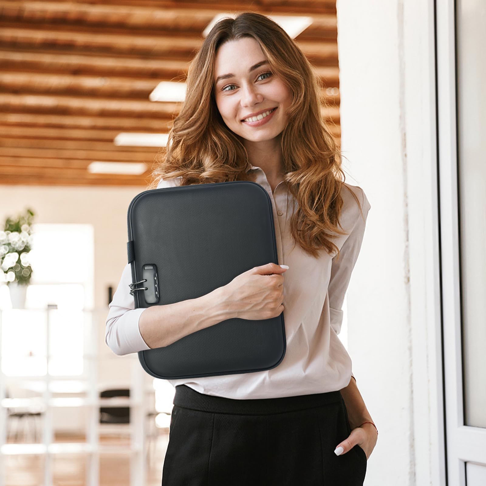 Scatola portadocumenti ignifuga con serratura, organizer impermeabile con guscio rigido, custodia portatile con 4 scomparti per documenti, laptop, passaporto e oggetti di valore